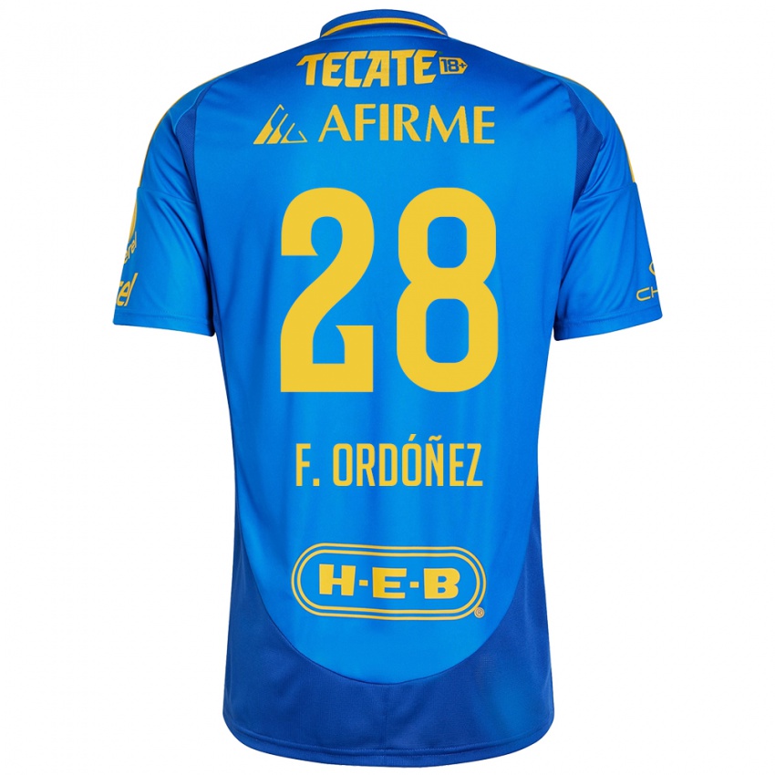 Niño Camiseta Fernando Ordóñez #28 Azul Amarillo 2ª Equipación 2024/25 La Camisa Perú