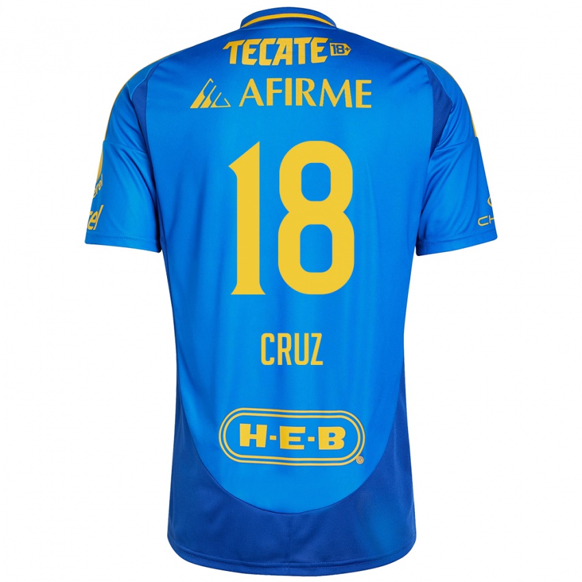 Niño Camiseta Belen Cruz #18 Azul Amarillo 2ª Equipación 2024/25 La Camisa Perú