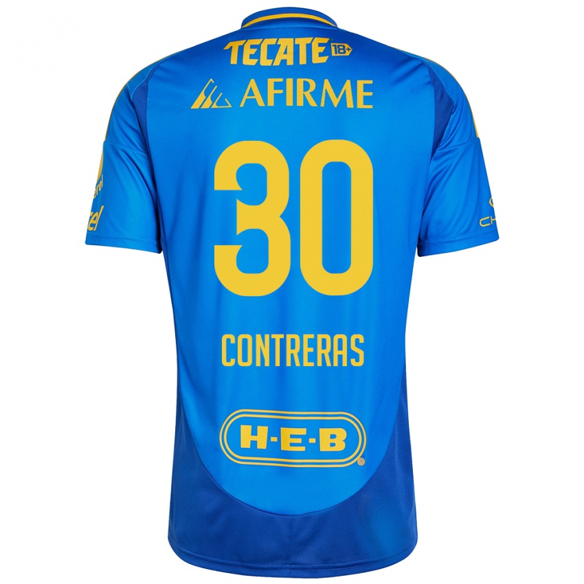 Niño Camiseta Lizeth Contreras #30 Azul Amarillo 2ª Equipación 2024/25 La Camisa Perú