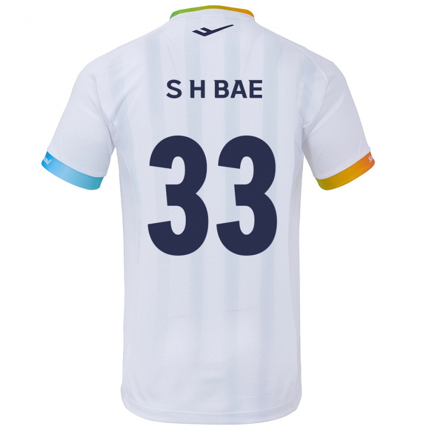 Niño Camiseta Hyun-Seo Bae #33 Blanco Azul 2ª Equipación 2024/25 La Camisa Perú