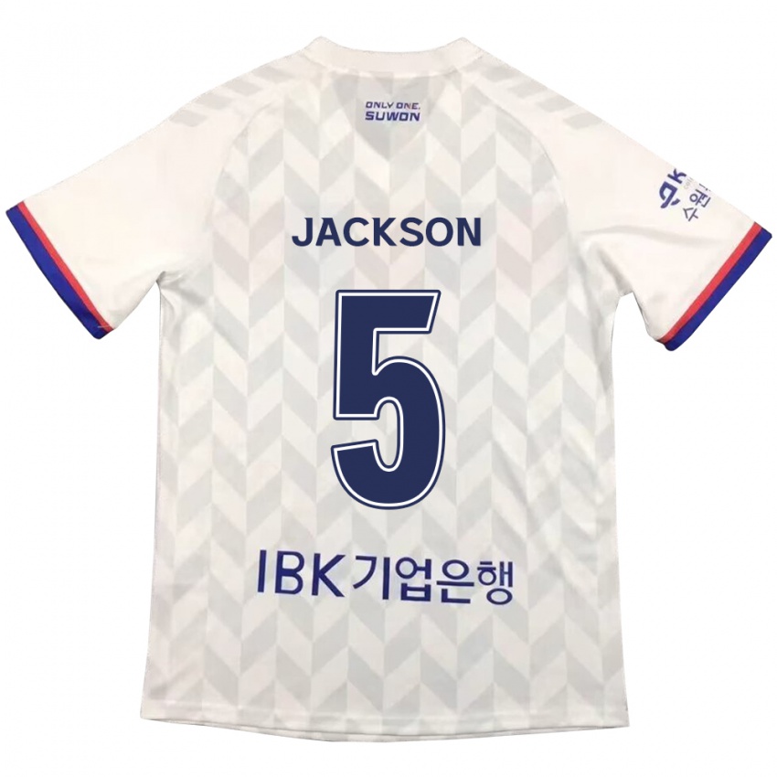 Niño Camiseta Lachlan Jackson #5 Blanco Azul 2ª Equipación 2024/25 La Camisa Perú