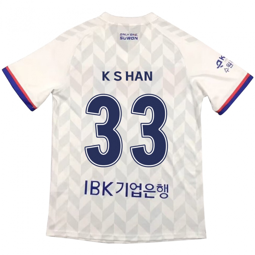 Niño Camiseta Sang-Kyu Han #33 Blanco Azul 2ª Equipación 2024/25 La Camisa Perú