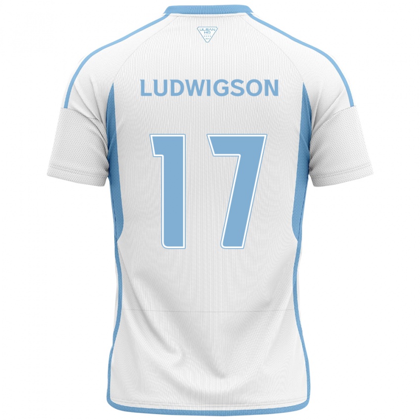 Niño Camiseta Gustav Ludwigson #17 Blanco Azul 2ª Equipación 2024/25 La Camisa Perú