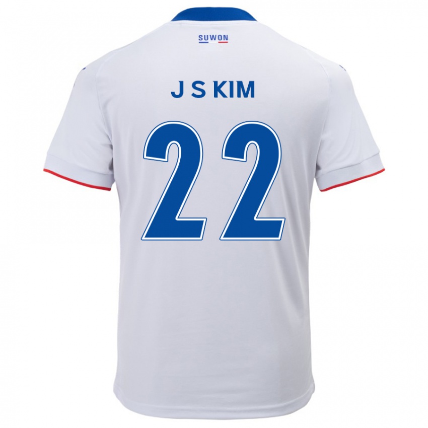 Niño Camiseta Sang-Jun Kim #22 Blanco Azul 2ª Equipación 2024/25 La Camisa Perú