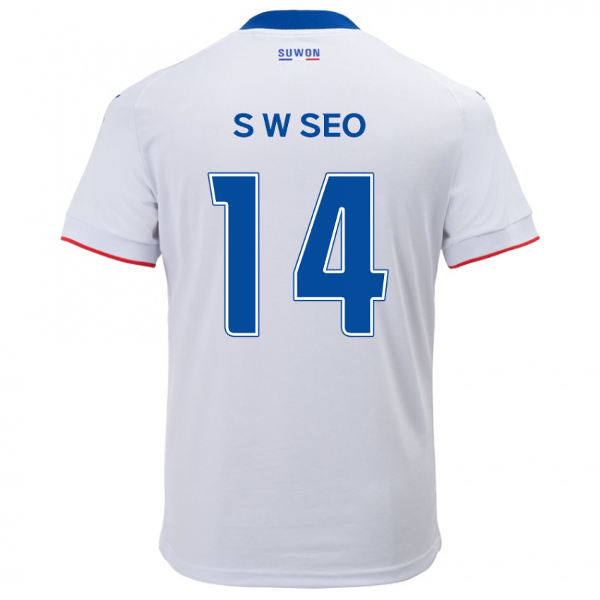 Niño Camiseta Woo-Seong Seo #14 Blanco Azul 2ª Equipación 2024/25 La Camisa Perú