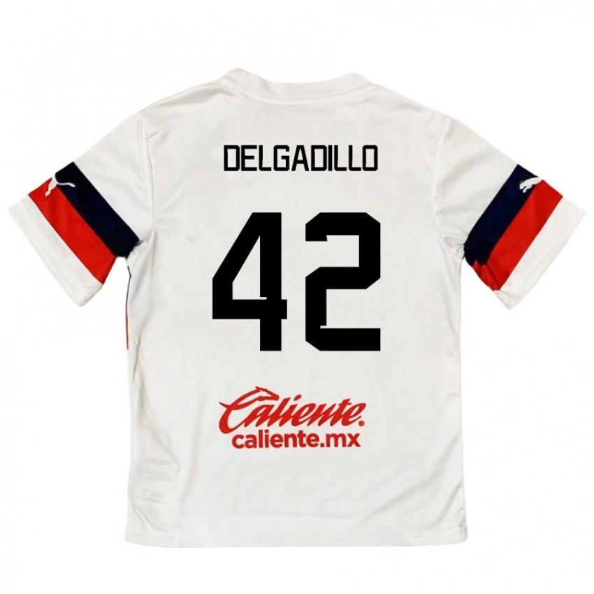 Niño Camiseta Diego Delgadillo #42 Blanco Rojo 2ª Equipación 2024/25 La Camisa Perú