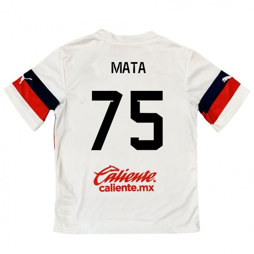 Niño Camiseta Hugo Mata #75 Blanco Rojo 2ª Equipación 2024/25 La Camisa Perú