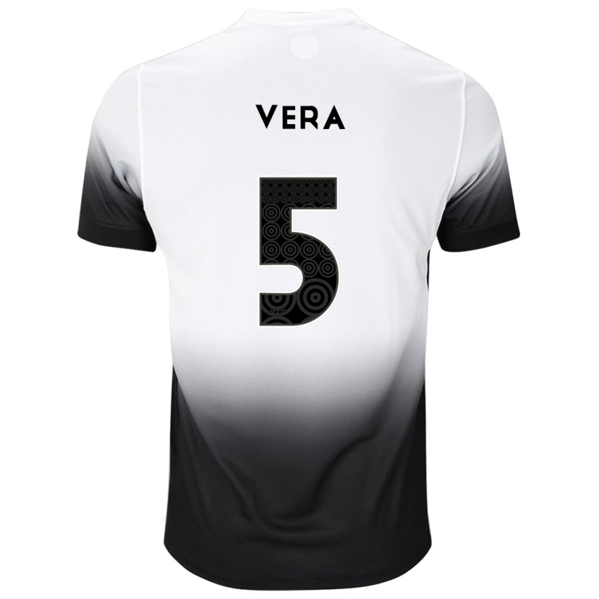 Hombre Camiseta Fausto Vera #5 Blanco Negro 1ª Equipación 2024/25 La Camisa Perú