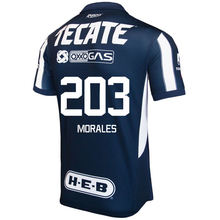 Hombre Camiseta Alejandro Morales #203 Azul Rojo Blanco 1ª Equipación 2024/25 La Camisa Perú