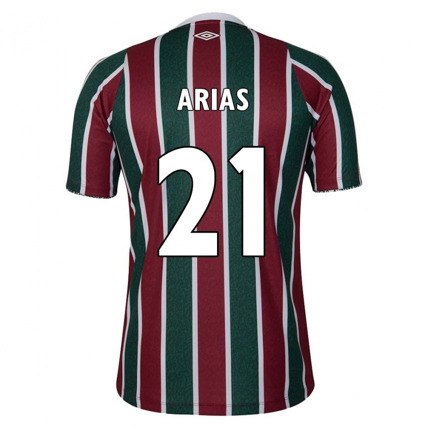 Hombre Camiseta Jhon Arias #21 Verde Granate Blanco 1ª Equipación 2024/25 La Camisa Perú