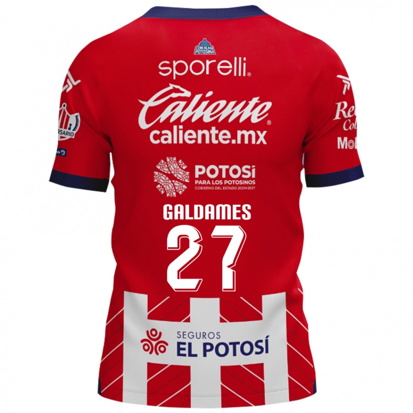 Hombre Camiseta Benjamín Galdames #27 Rojo Blanco 1ª Equipación 2024/25 La Camisa Perú