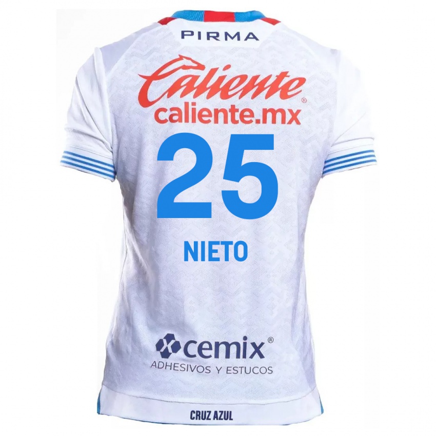 Hombre Camiseta Natsidieli Nieto #25 Blanco Azul 2ª Equipación 2024/25 La Camisa Perú