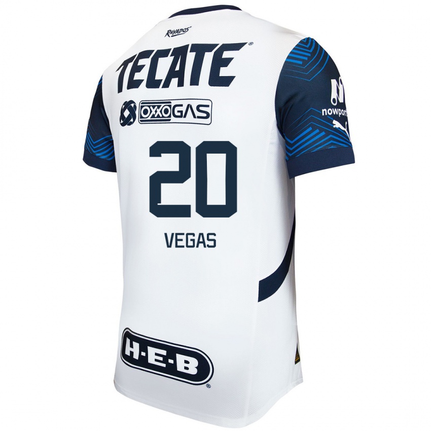 Hombre Camiseta Sebastian Vegas #20 Blanco Azul 2ª Equipación 2024/25 La Camisa Perú