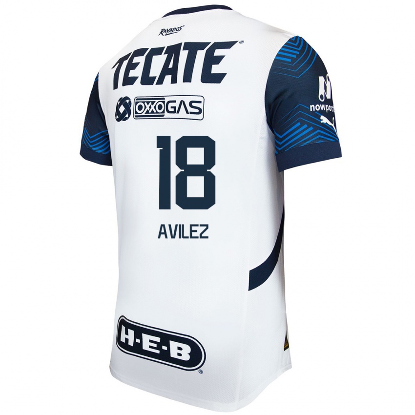 Hombre Camiseta Aylin Avilez #18 Blanco Azul 2ª Equipación 2024/25 La Camisa Perú