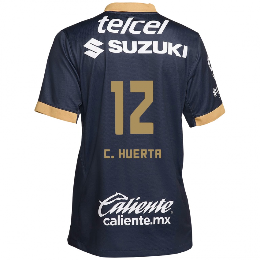 Hombre Camiseta César Huerta #12 Obsidiana Dorada Blanca 2ª Equipación 2024/25 La Camisa Perú