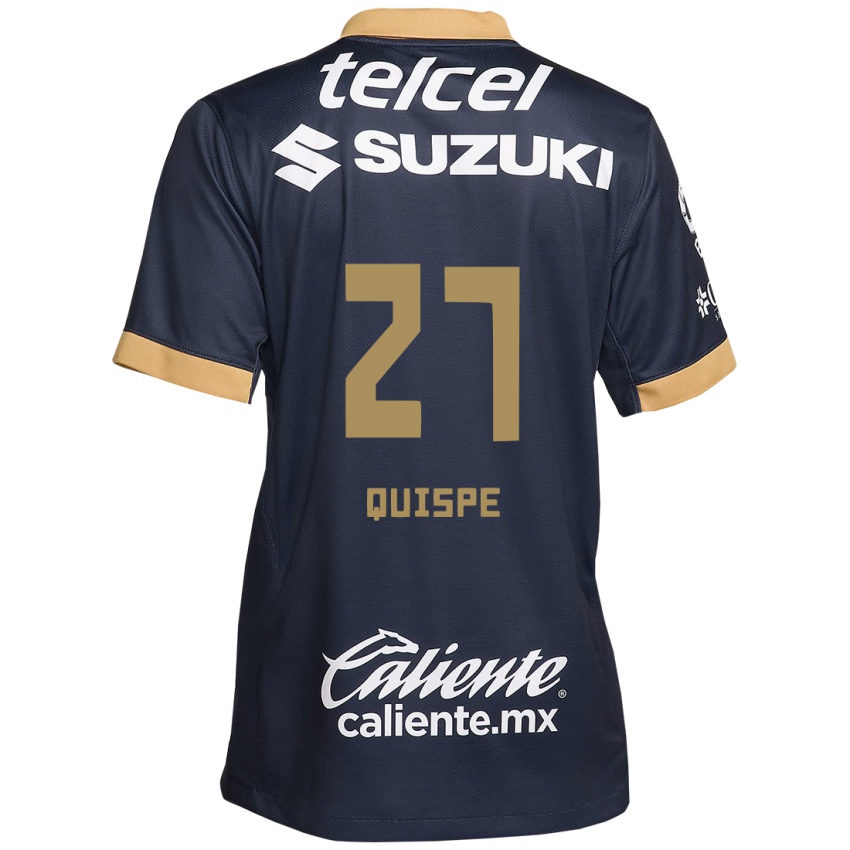 Hombre Camiseta Piero Quispe #27 Obsidiana Dorada Blanca 2ª Equipación 2024/25 La Camisa Perú