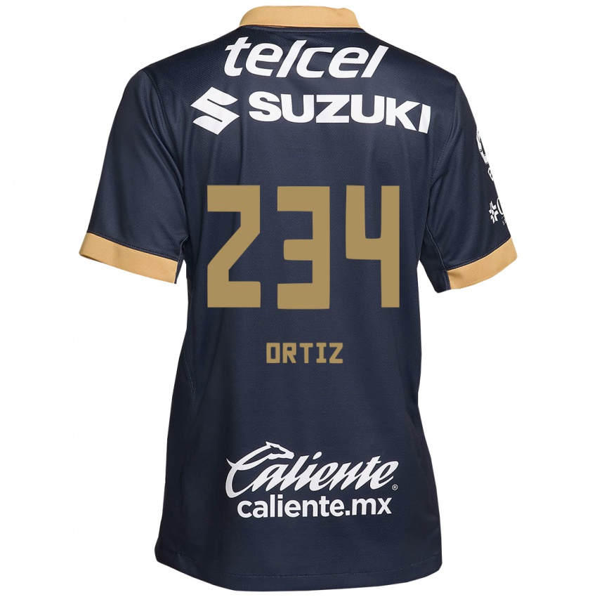 Hombre Camiseta Jorge Ortiz #234 Obsidiana Dorada Blanca 2ª Equipación 2024/25 La Camisa Perú