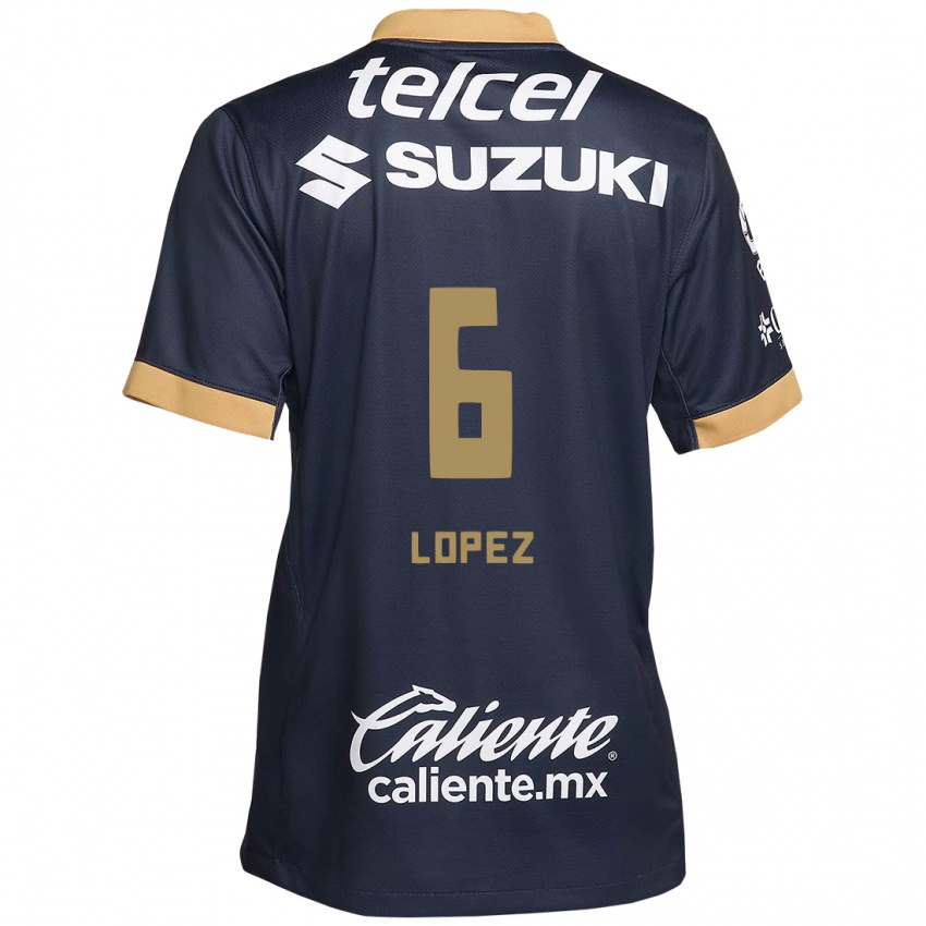 Hombre Camiseta Nathalia Lopez #6 Obsidiana Dorada Blanca 2ª Equipación 2024/25 La Camisa Perú