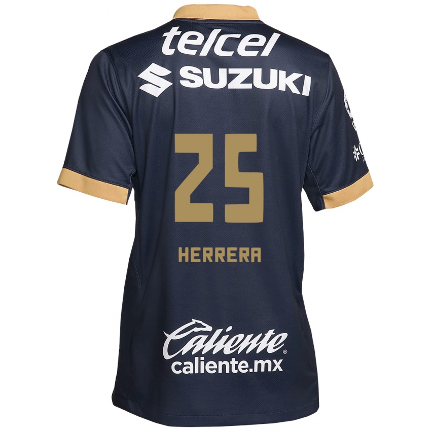 Hombre Camiseta Laura Herrera #25 Obsidiana Dorada Blanca 2ª Equipación 2024/25 La Camisa Perú