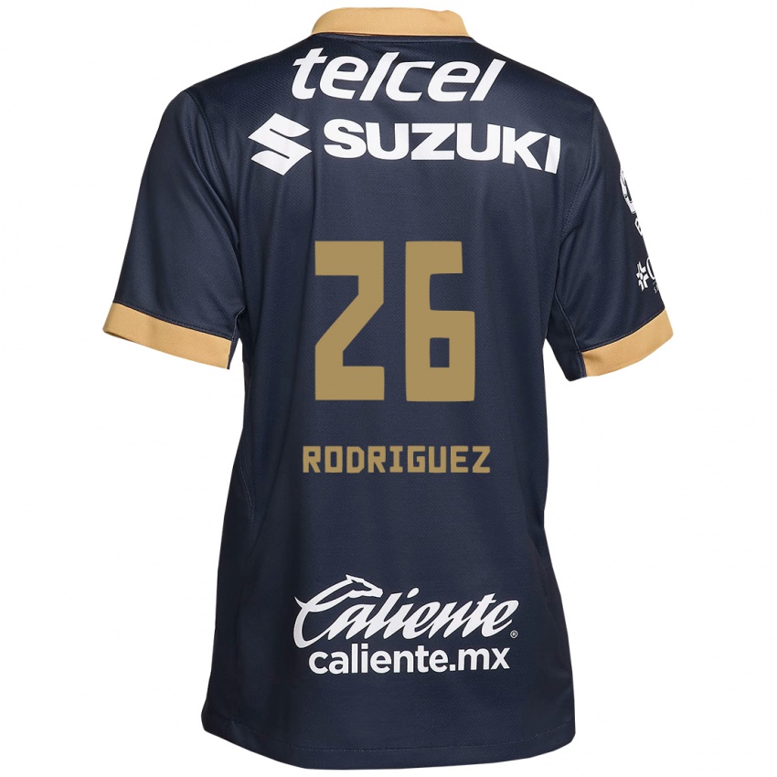 Hombre Camiseta Lucia Rodriguez #26 Obsidiana Dorada Blanca 2ª Equipación 2024/25 La Camisa Perú