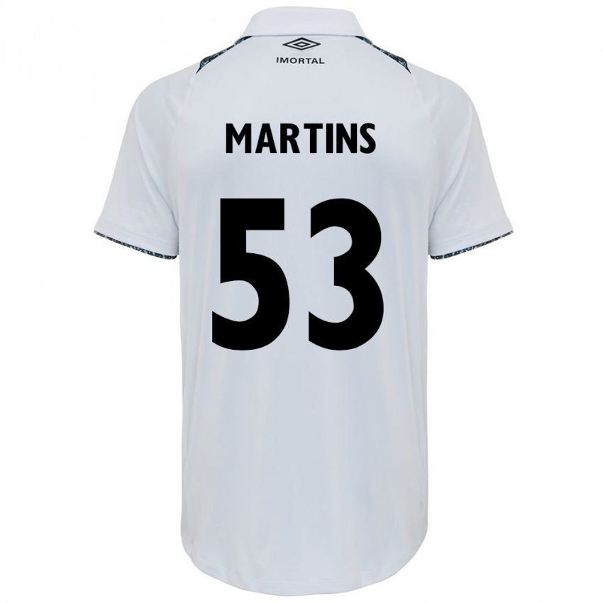 Hombre Camiseta Gustavo Martins #53 Blanco Azul 2ª Equipación 2024/25 La Camisa Perú