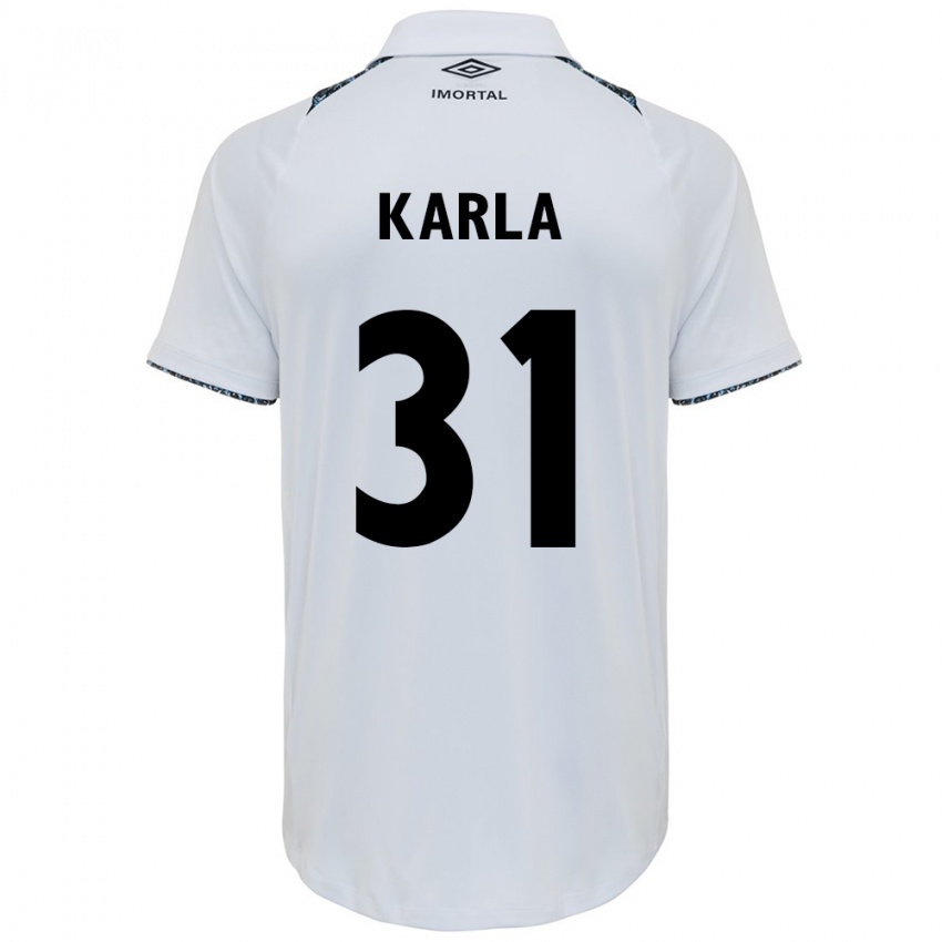 Hombre Camiseta Emmily Karla #31 Blanco Azul 2ª Equipación 2024/25 La Camisa Perú