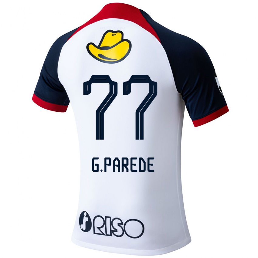 Hombre Camiseta Guilherme Parede #77 Blanco Azul Rojo 2ª Equipación 2024/25 La Camisa Perú