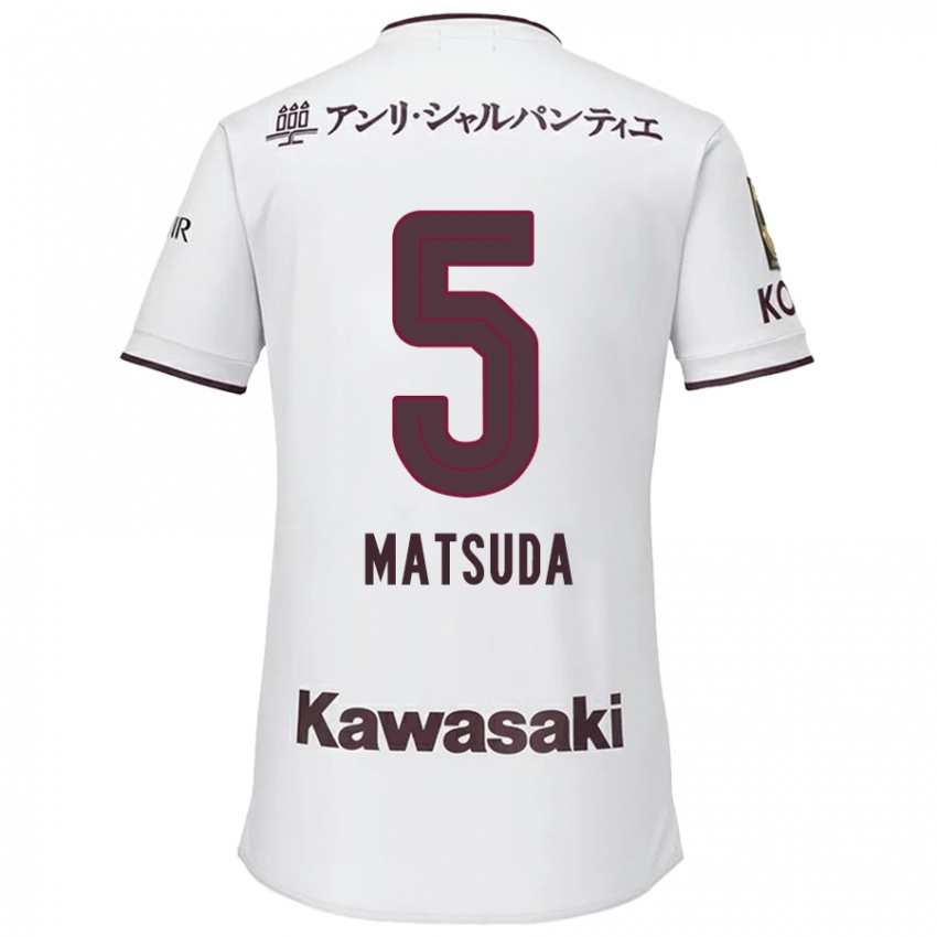 Hombre Camiseta Shido Matsuda #5 Blanco Rojo 2ª Equipación 2024/25 La Camisa Perú