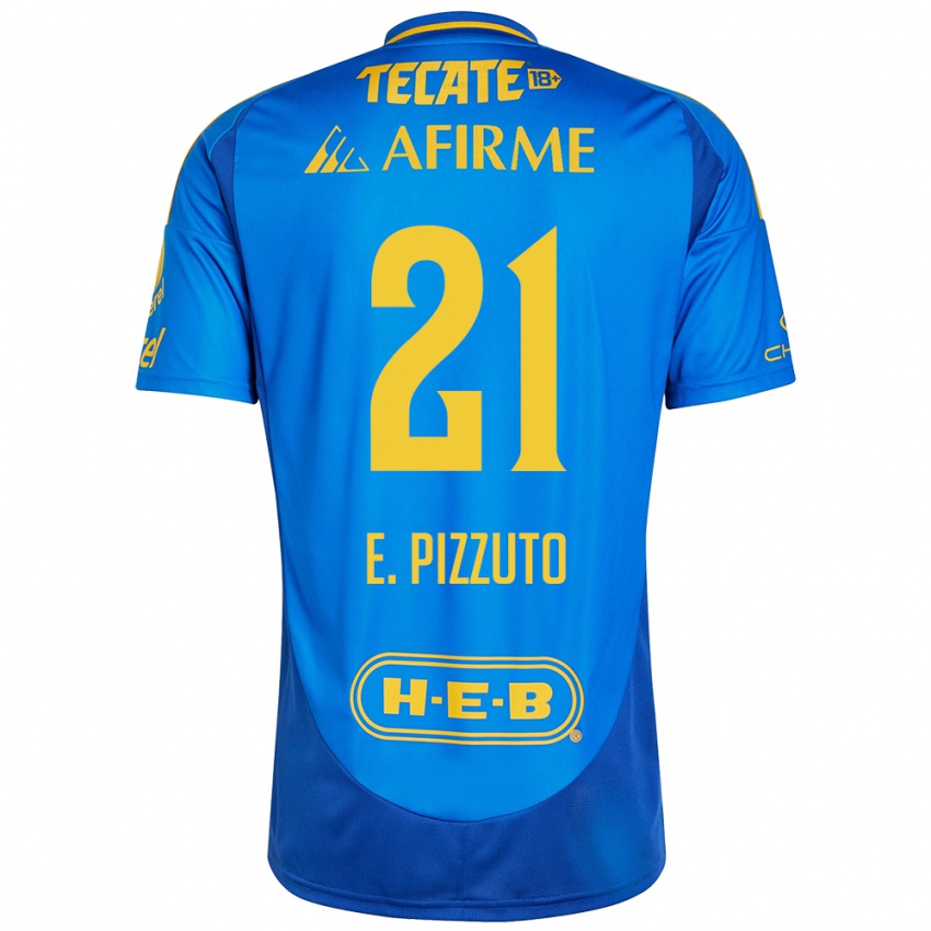 Hombre Camiseta Eugenio Pizzuto #21 Azul Amarillo 2ª Equipación 2024/25 La Camisa Perú