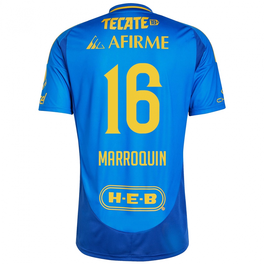 Hombre Camiseta Ammanda Marroquin #16 Azul Amarillo 2ª Equipación 2024/25 La Camisa Perú