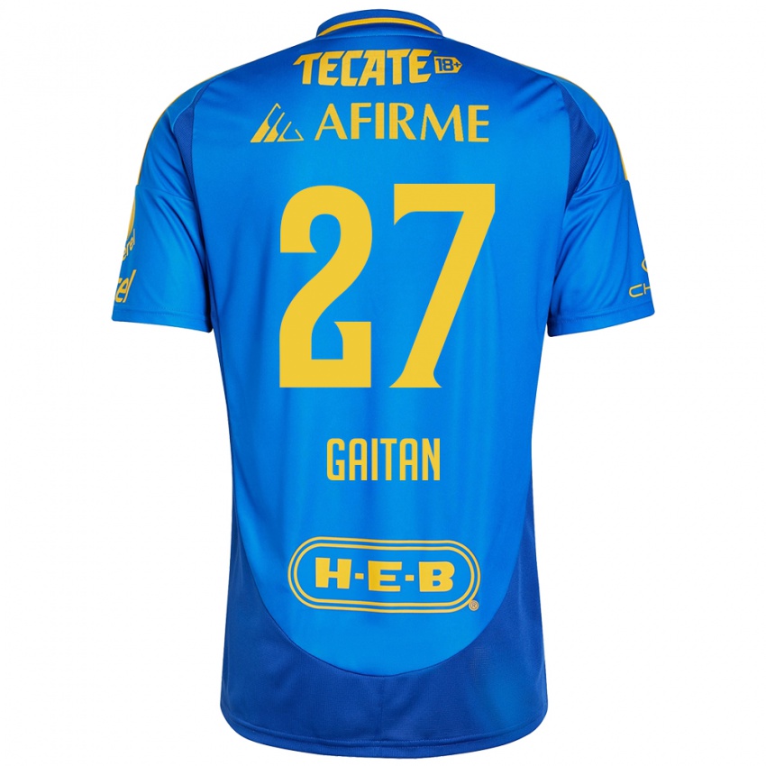 Hombre Camiseta Natalia Gaitan #27 Azul Amarillo 2ª Equipación 2024/25 La Camisa Perú