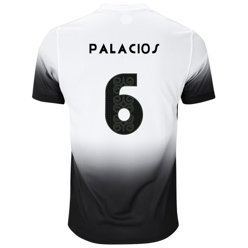 Mujer Camiseta Diego Palacios #6 Blanco Negro 1ª Equipación 2024/25 La Camisa Perú