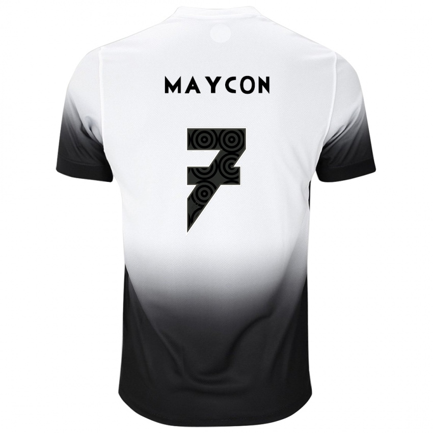 Mujer Camiseta Maycon #7 Blanco Negro 1ª Equipación 2024/25 La Camisa Perú