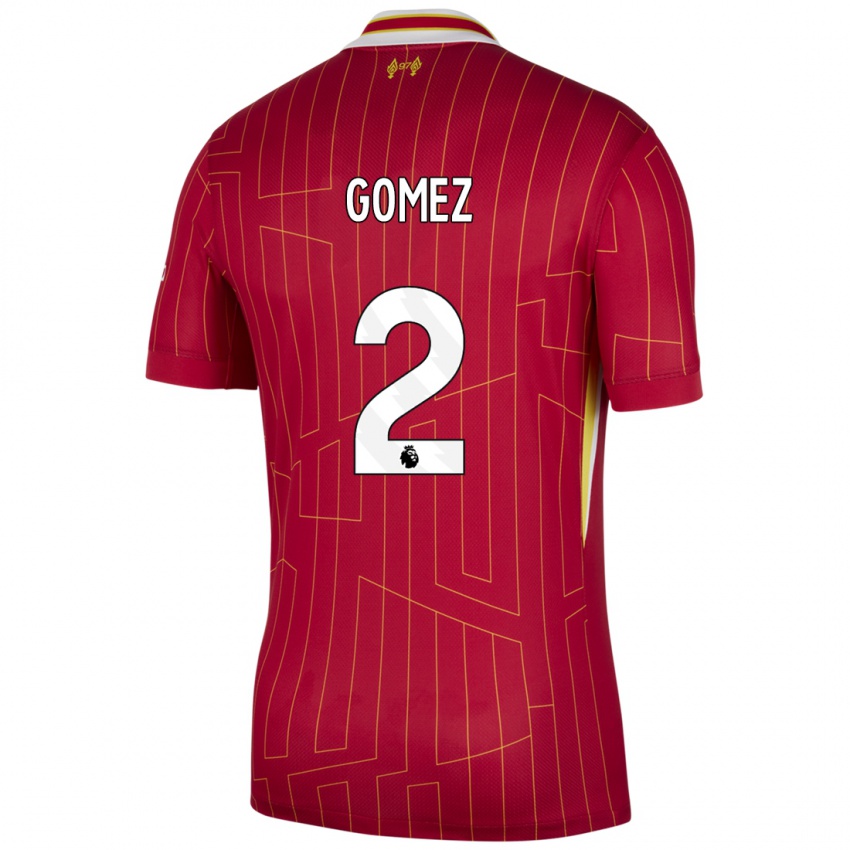 Niño Camiseta Joe Gomez #2 Rojo Amarillo Blanco 1ª Equipación 2024/25 La Camisa Perú