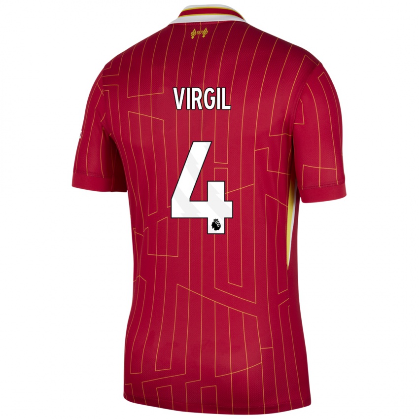 Niño Camiseta Virgil Van Dijk #4 Rojo Amarillo Blanco 1ª Equipación 2024/25 La Camisa Perú