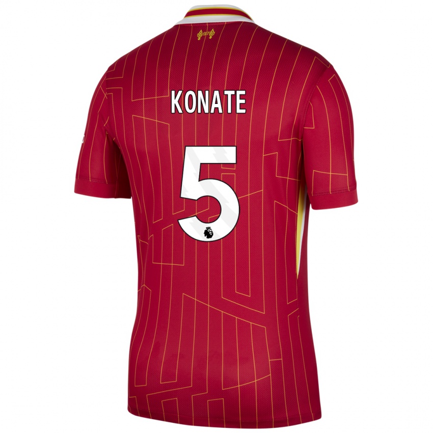 Niño Camiseta Ibrahima Konate #5 Rojo Amarillo Blanco 1ª Equipación 2024/25 La Camisa Perú