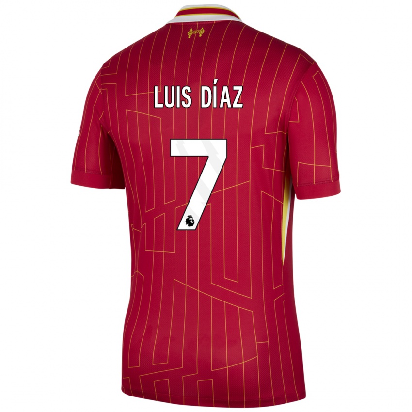 Niño Camiseta Luis Diaz #7 Rojo Amarillo Blanco 1ª Equipación 2024/25 La Camisa Perú