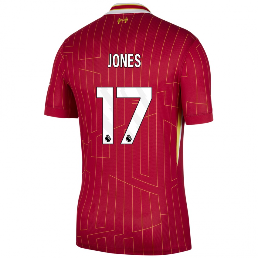 Niño Camiseta Curtis Jones #17 Rojo Amarillo Blanco 1ª Equipación 2024/25 La Camisa Perú