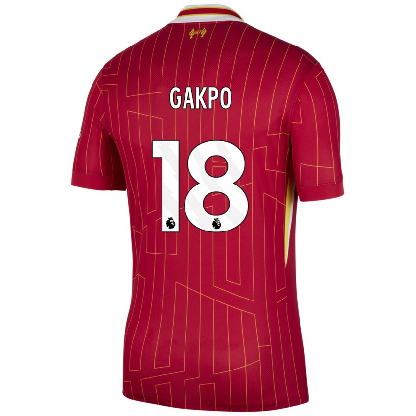 Niño Camiseta Cody Gakpo #18 Rojo Amarillo Blanco 1ª Equipación 2024/25 La Camisa Perú