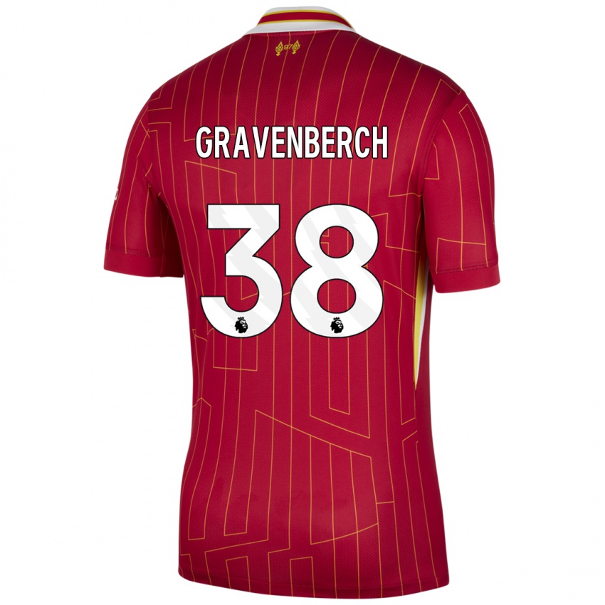 Niño Camiseta Ryan Gravenberch #38 Rojo Amarillo Blanco 1ª Equipación 2024/25 La Camisa Perú