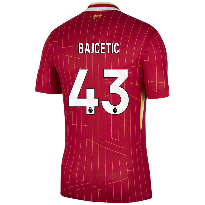 Niño Camiseta Stefan Bajcetic #43 Rojo Amarillo Blanco 1ª Equipación 2024/25 La Camisa Perú