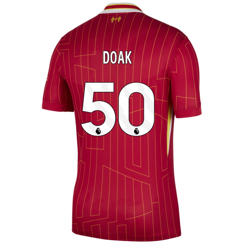 Niño Camiseta Ben Doak #50 Rojo Amarillo Blanco 1ª Equipación 2024/25 La Camisa Perú