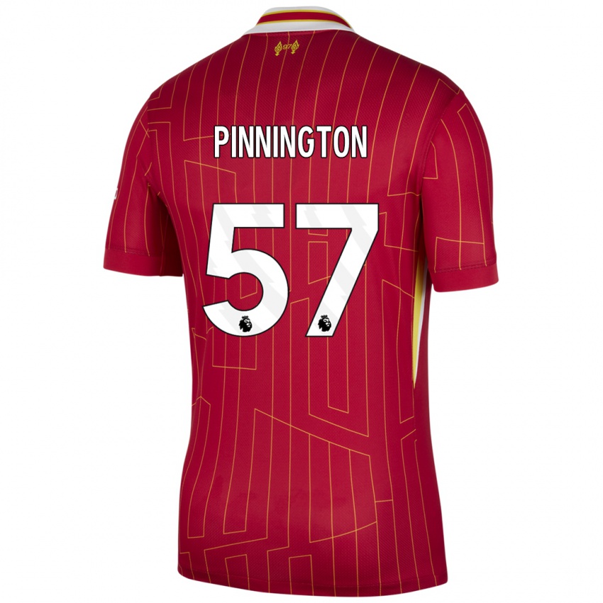 Niño Camiseta Carter Pinnington #57 Rojo Amarillo Blanco 1ª Equipación 2024/25 La Camisa Perú