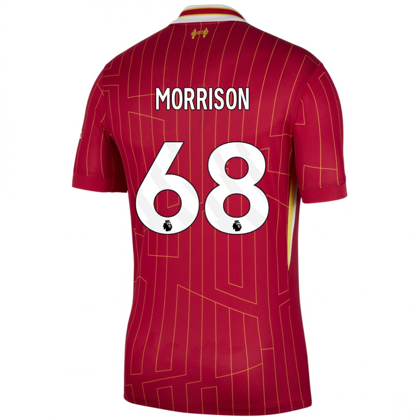 Niño Camiseta Kieran Morrison #68 Rojo Amarillo Blanco 1ª Equipación 2024/25 La Camisa Perú