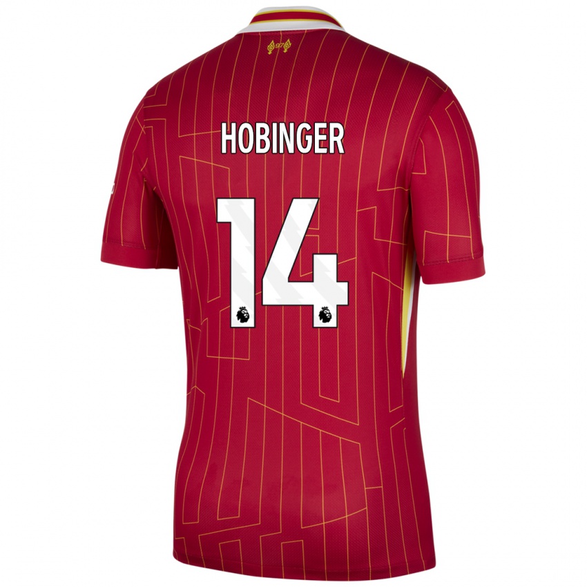 Niño Camiseta Marie Höbinger #14 Rojo Amarillo Blanco 1ª Equipación 2024/25 La Camisa Perú