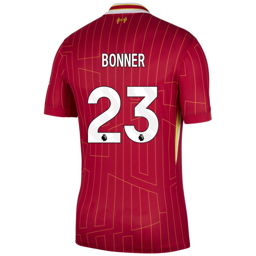 Niño Camiseta Gemma Bonner #23 Rojo Amarillo Blanco 1ª Equipación 2024/25 La Camisa Perú