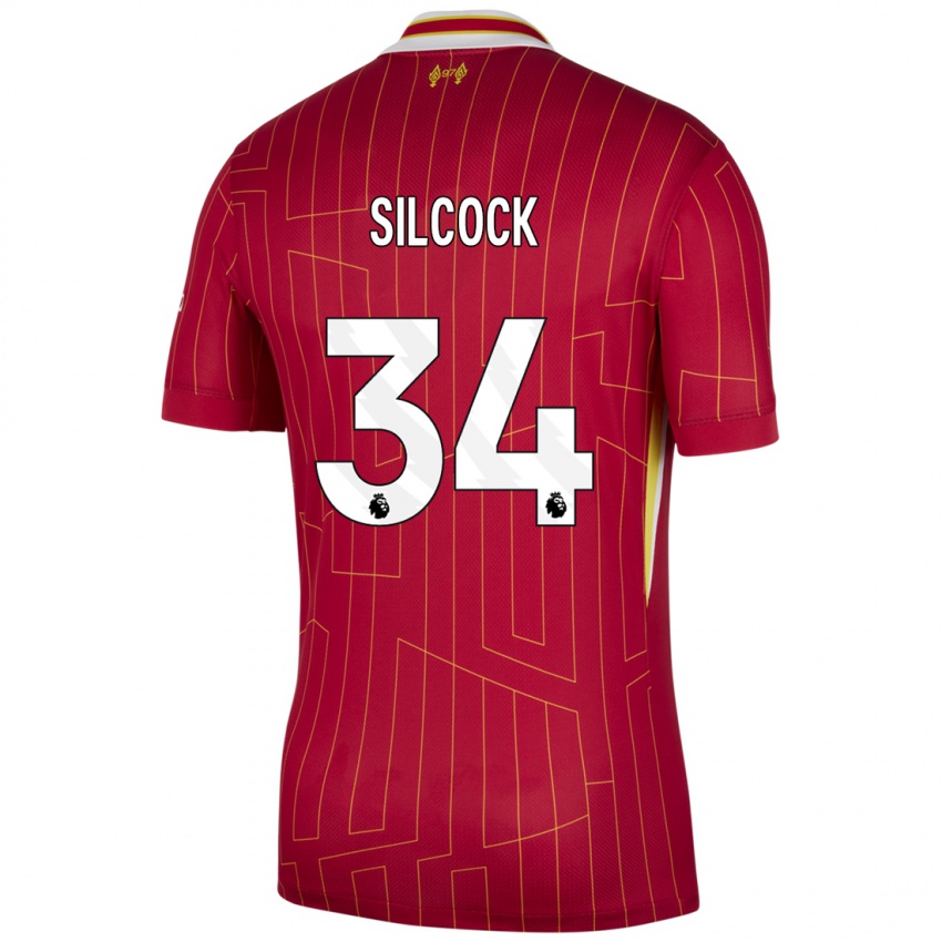 Niño Camiseta Hannah Silcock #34 Rojo Amarillo Blanco 1ª Equipación 2024/25 La Camisa Perú