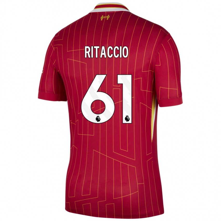 Niño Camiseta Matteo Ritaccio #61 Rojo Amarillo Blanco 1ª Equipación 2024/25 La Camisa Perú