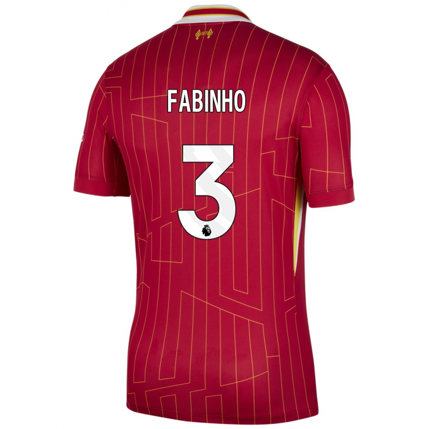 Niño Camiseta Fabinho #3 Rojo Amarillo Blanco 1ª Equipación 2024/25 La Camisa Perú