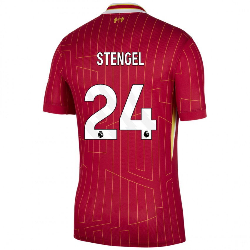 Niño Camiseta Katie Stengel #24 Rojo Amarillo Blanco 1ª Equipación 2024/25 La Camisa Perú